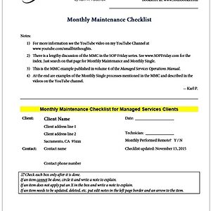 SOP: Monthly Maintenance Checklist