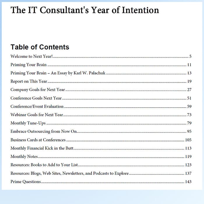 Year of Intention Table of Contents